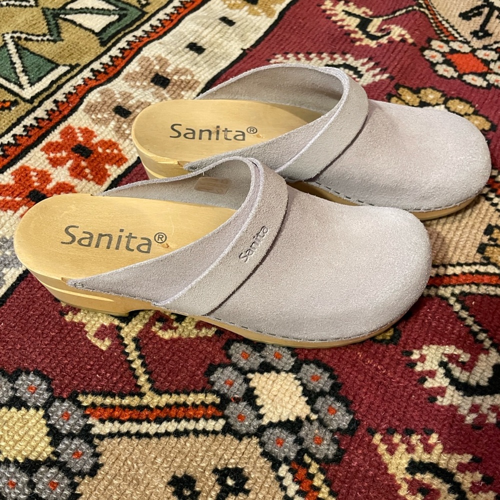 Sanita Women's Lavender grey Suede Clogs - Picture 2 of 4